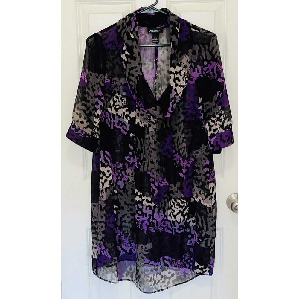 Women’s Lane Bryant Plus Size 14/16 Black Purple Sheer Top‎ Blouse Tunic